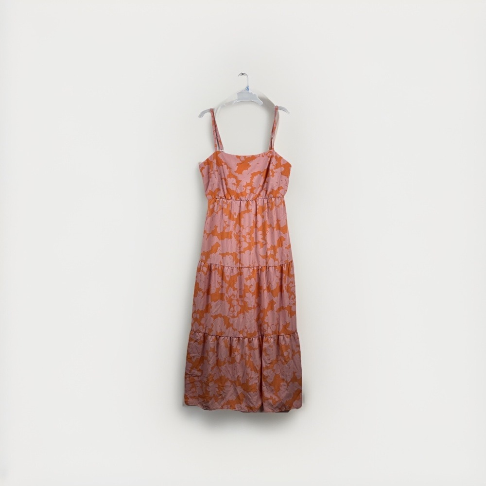 Social Standard by Sanctuary Smocked Back Dress Large Melon Floral Pink Orange